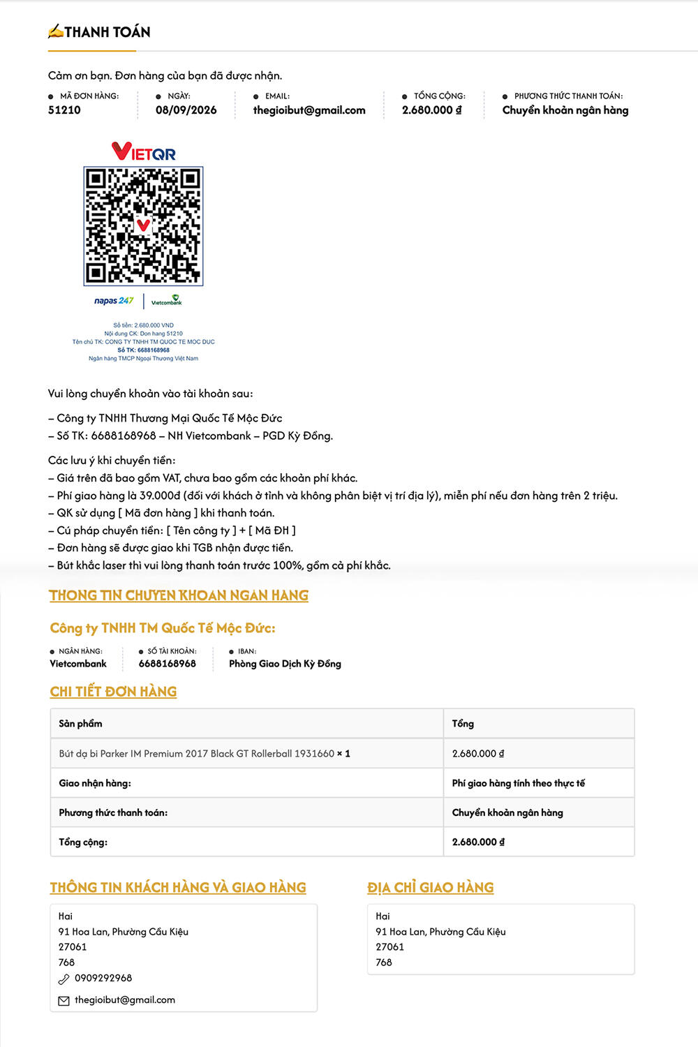 6 Thong Tin Thanh Toan Khi Dat Hang Thanh Cong