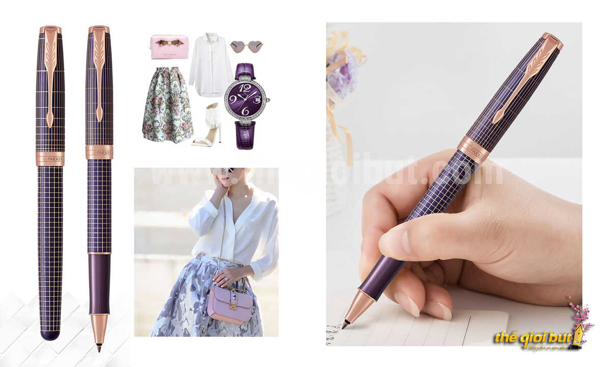 Bút dạ bi Parker Sonnet Chiselled Silver Purple Matrix PGT Rollerball