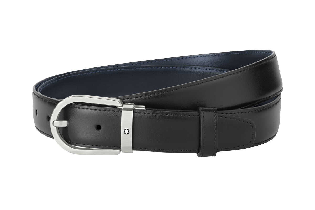 Thắt lưng Montblanc Belts Horseshoe Buckle Black Blue 32mm 126024