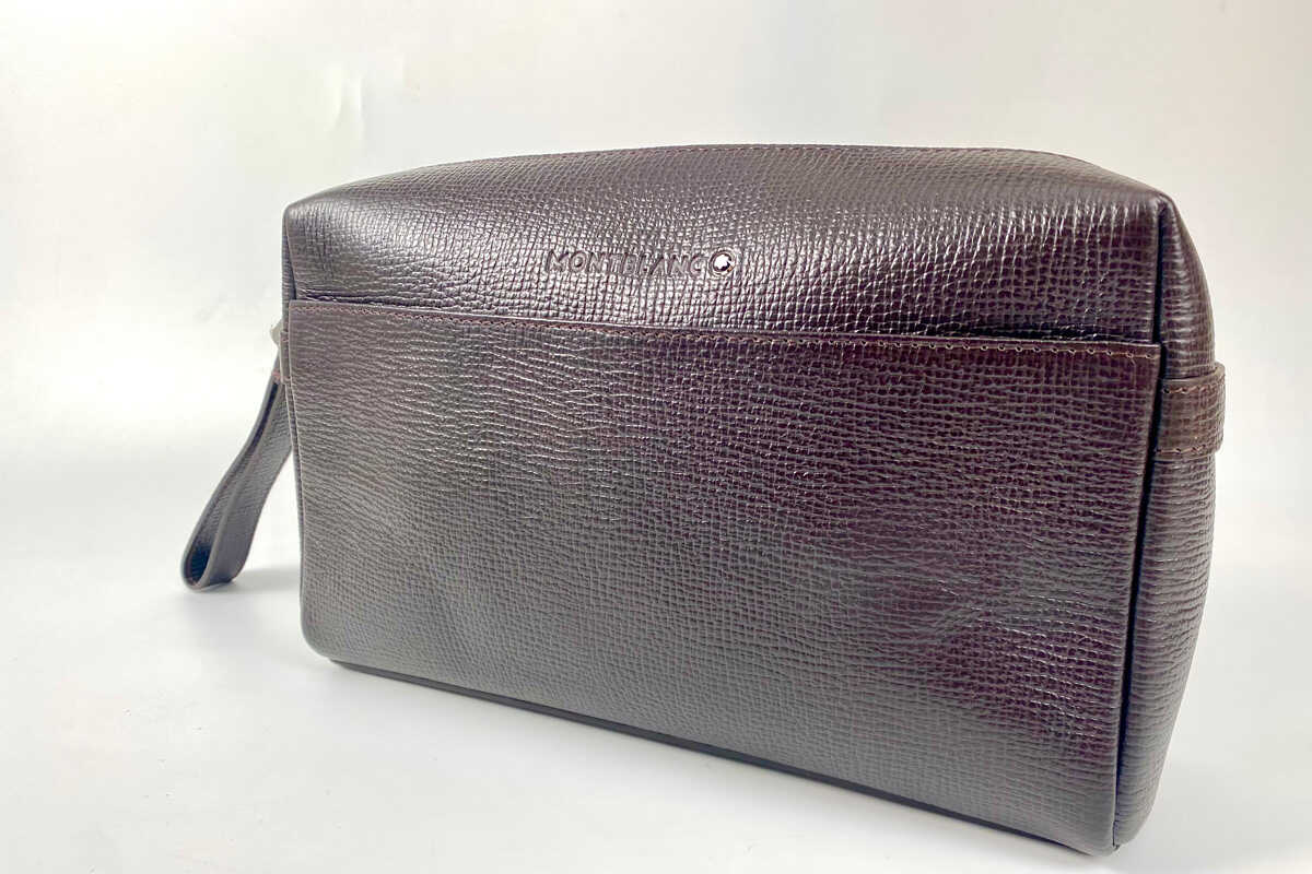 Ví Montblanc Textured Leather Dark Brown Wrist Clutch Bag MB116125