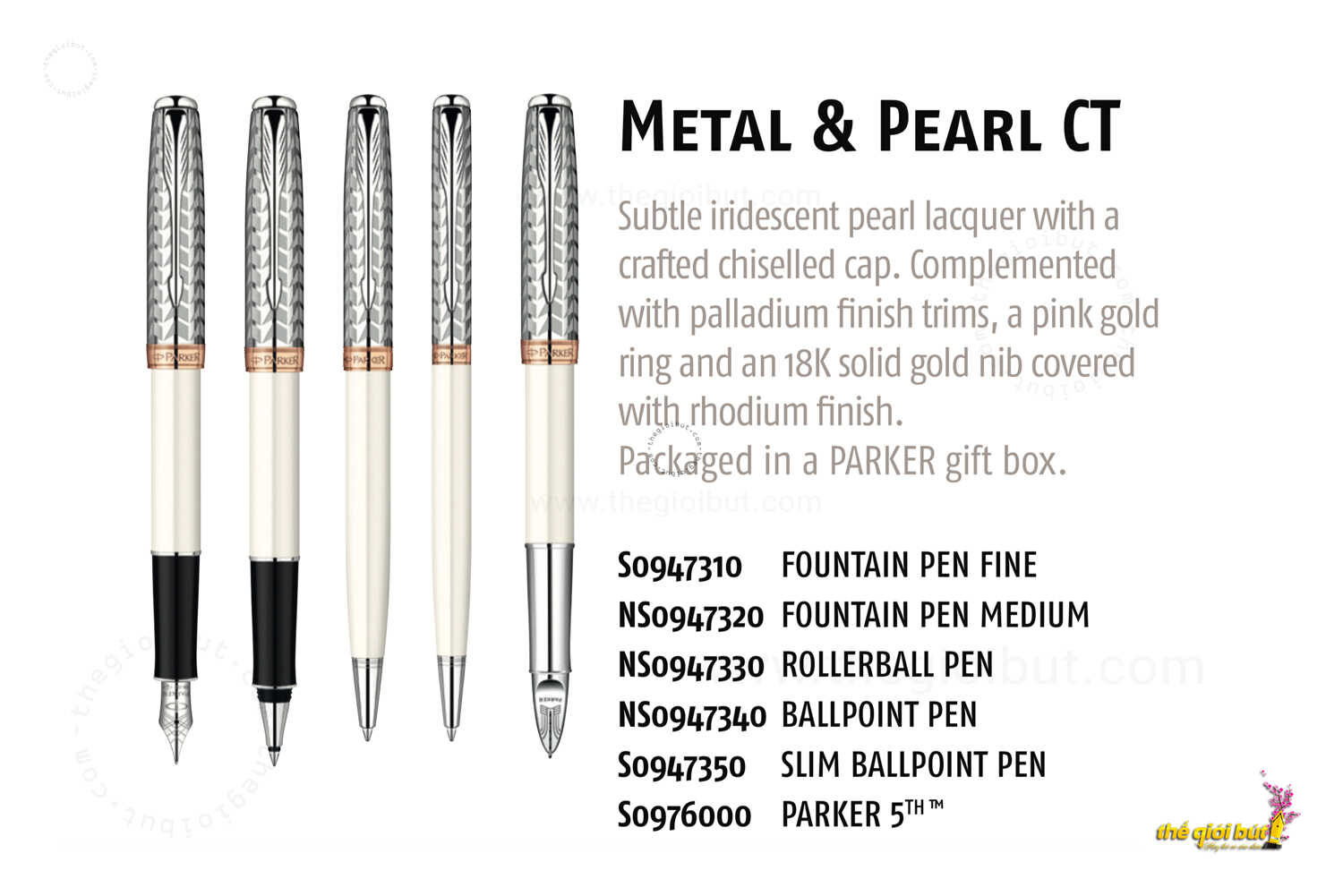 Bút bi Parker Sonnet Metal And Pearl Slim GT Ballpoint Pen S0947350