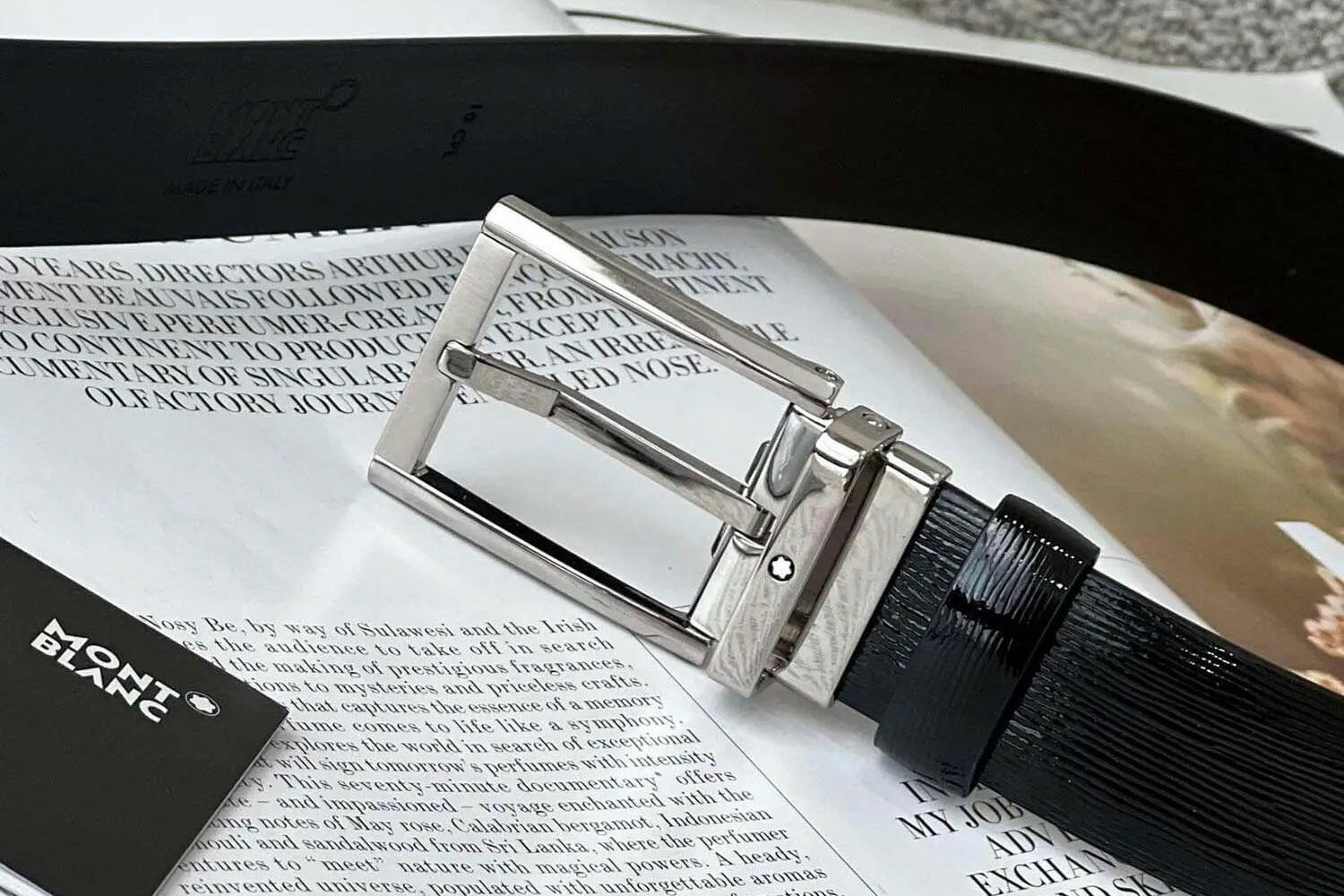 Thắt lưng Montblanc Rectangular Shiny&Matt Palladium Finish Pin Buckle Belt MB126016