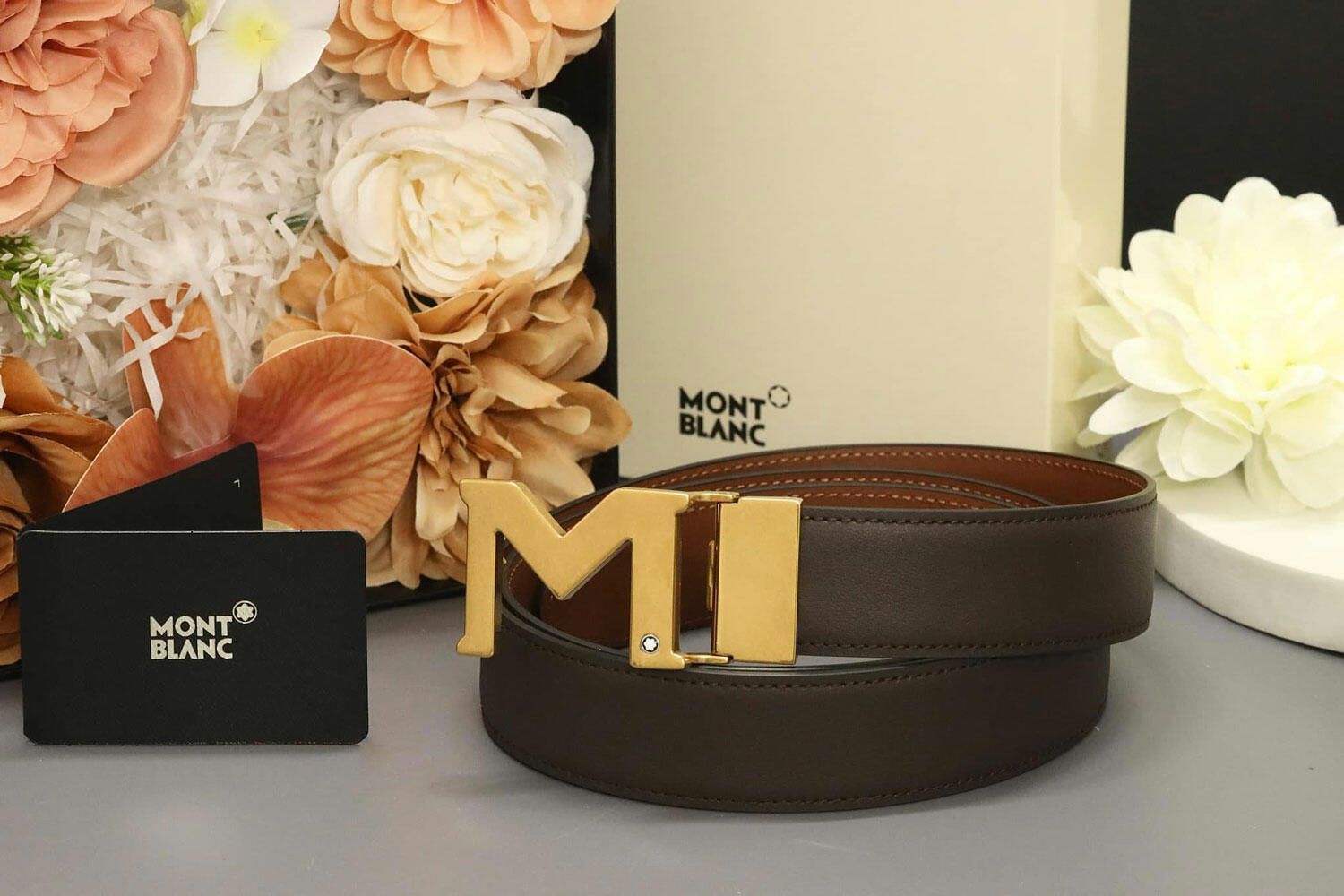 Montblanc M Buckle Brown Black 35mm Leather Belt MB129446